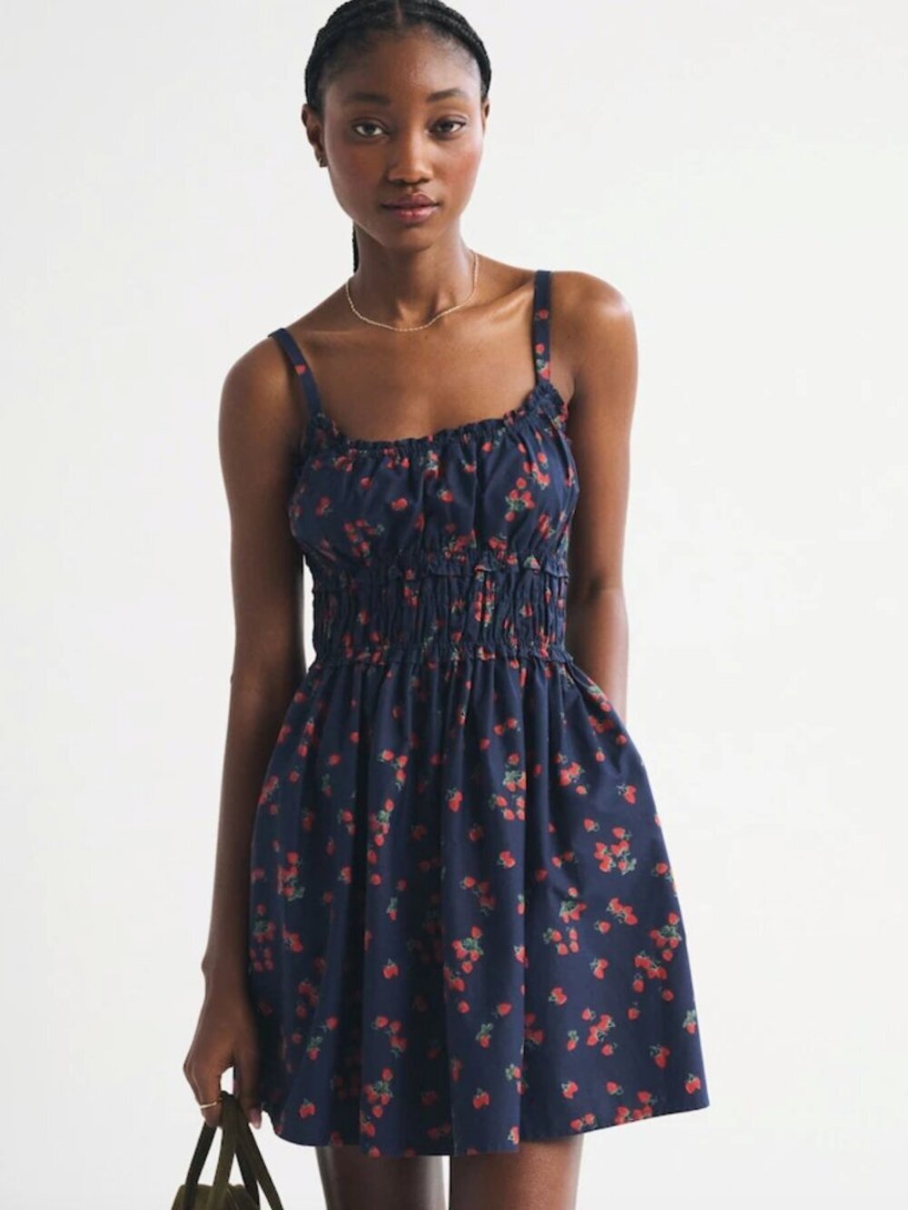 Abercrombie Bra-Free Smocked Waist Mini Dress in Strawberry